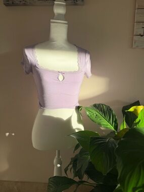 Pacsun Lavender Bow Coquette Ribbed Square Neck Crop Top XS